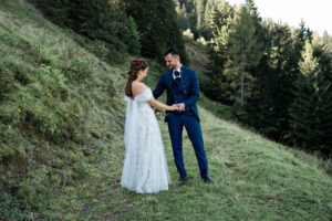 Bride and groom seeing each other for the first time during their first look