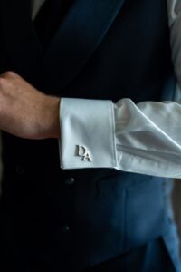 Close-up of a dress shirt with cufflinks