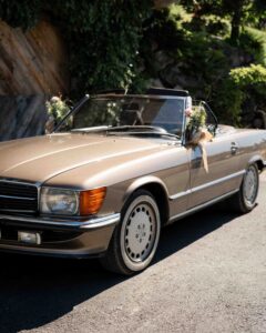 Close-up of a vintage Mercedes exterior