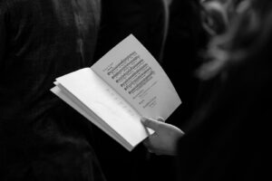 Close-up of a hymn printed in the wedding program booklet