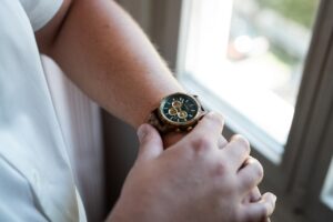 Close-up of the groom’s wristwatch