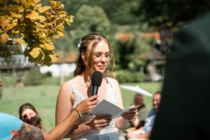 The bride reads her wedding vows to the groom